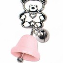 Campanella porcellana rosa con orsetto in ottone bagno argento e campanellino. CM 7. MADE IN ITALY