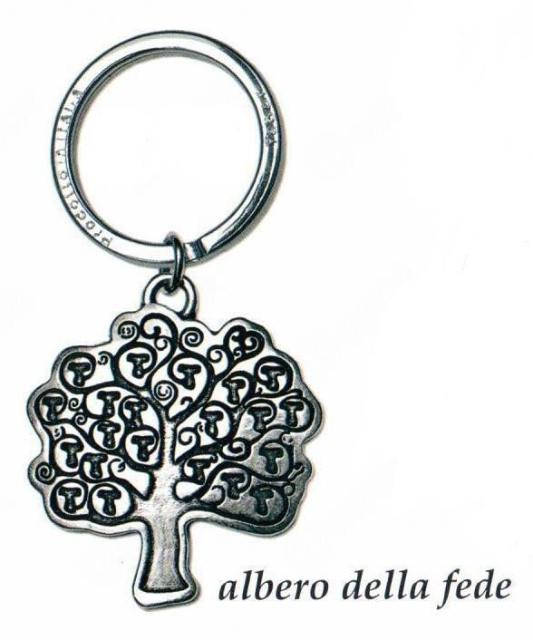 Portachiavi con albero della fede in ottone con bagno in argento. CM 4 H 8. MADE IN ITALY