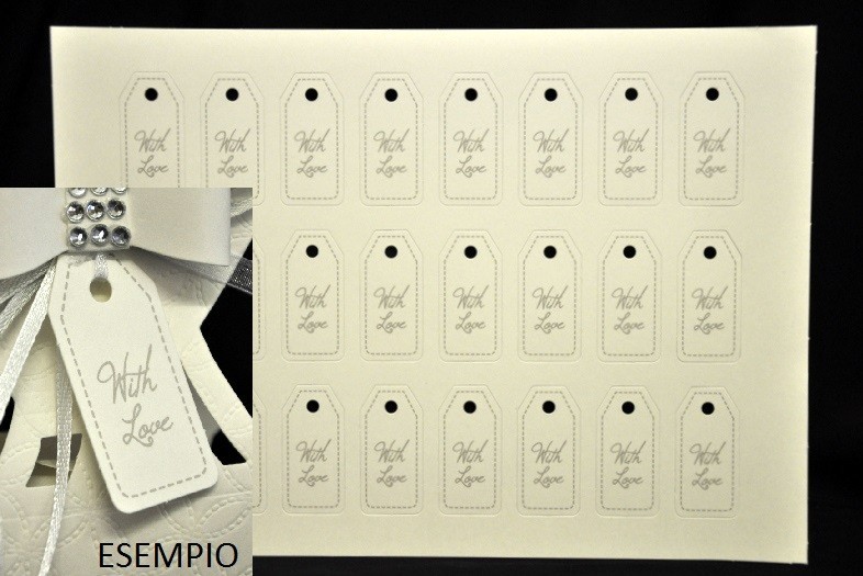 Set 240 bigliettini cartoncino "Whit Love" con passante. Bigliettino CM 5x2.5