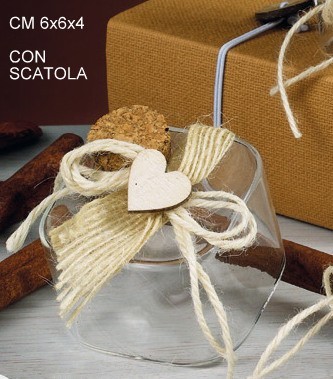 Ampolla vetro con applicazioni e tappo sughero CM 6x6 H 4 con scatola
