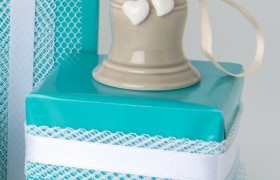 Campanella ceramica tortora con cuoricino H 6.5 con scatola