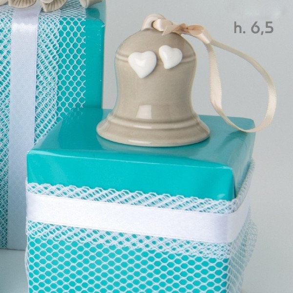 Campanella ceramica tortora con cuoricino H 6.5 con scatola