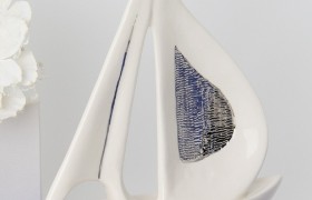 Veliero ceramica bianca e silver CM 19x19 con scatola