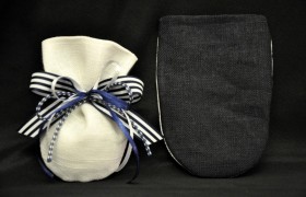 Sacchetto bicolore bianco e blu con base tonda 9x12