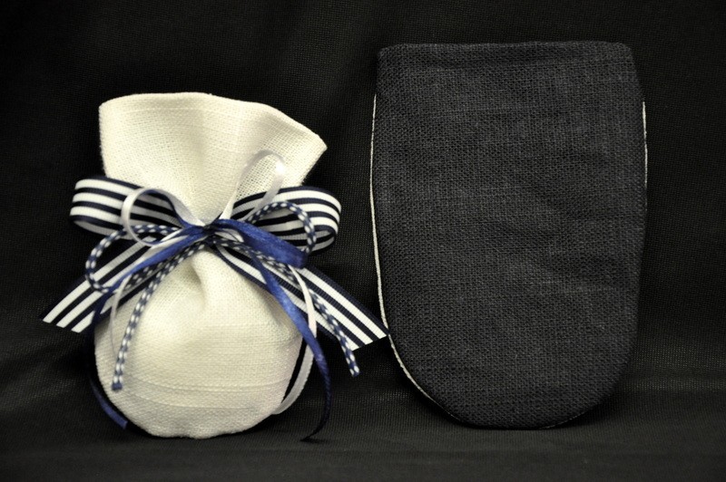 Sacchetto bicolore bianco e blu con base tonda 9x12
