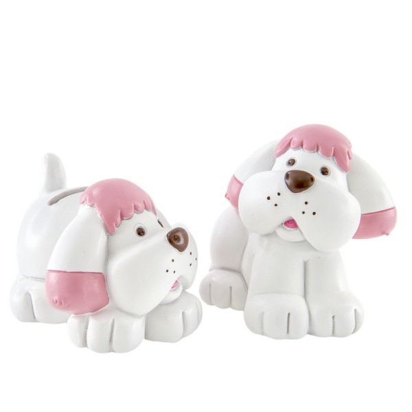 Cagnolino salvadanaio in resina bianco e rosa ass.2 H 12