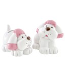 Cagnolino salvadanaio in resina bianco e rosa ass.2 H 12
