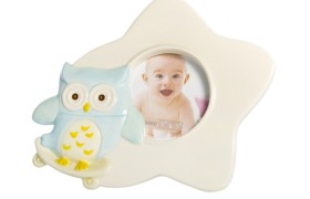 Portafoto resina forma stella con gufo azzurro CM 16