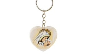 Portachiavi cuore in resina con immagine Madonnina CM 4