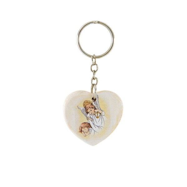 Portachiavi cuore in resina con immagine angioletti CM 4