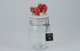 Barattolo vetro con tappo fragole ceramica Diam.10 H.22