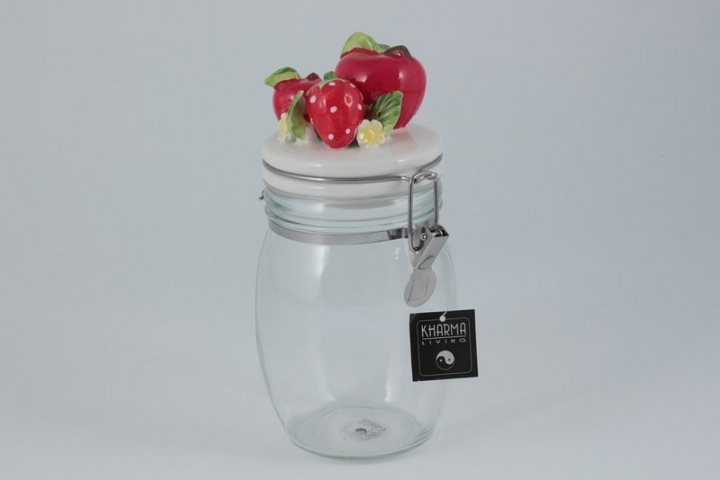 Barattolo vetro con tappo fragole ceramica Diam.10 H.22