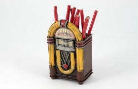 Portapenne "Jukebox" in latta vintage CM 16x10