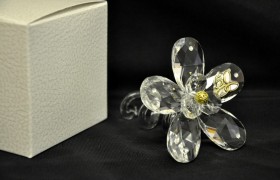 Fiore cristallo con torciglione vetro e placca 50°, CM 7.5x7.5 L. 10 con scatola.MADE IN ITALY