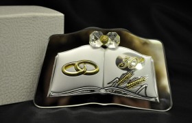 Immagine 50° anniversario argento su base specchio 12.5/10 H 7 con scatola. MADE IN ITALY