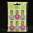 Set 6 mollettine legno da applicazione con fiorellino CM 3.5x2