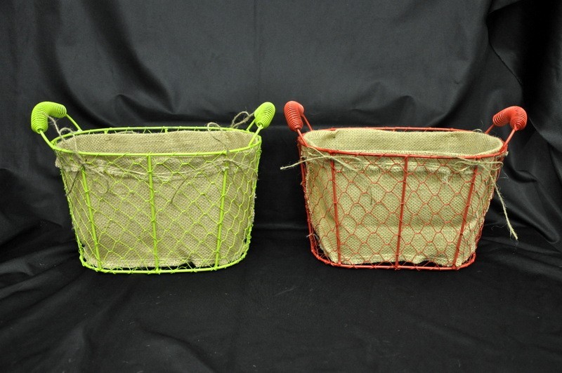 Cesto metallo ovale con tela juta ass.2 22x12x16