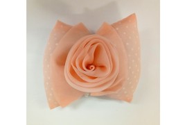 Sacchetto fiocco organza pois con rosa girata SALMONE 12x10