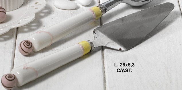 Paletta da dolci con manico ceramica decoro Cake L.26x5.3 con scatola