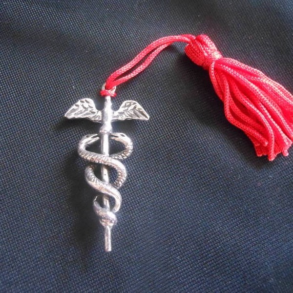Caduceo in ottone con bagno argento e nappa CM 5. MADE IN ITALY