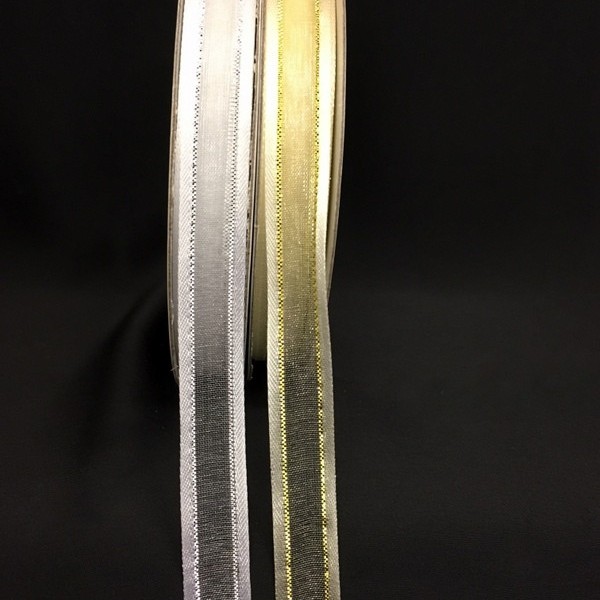 Nastro organza bordato raso con lamè oro o argento. MM12 MT 50