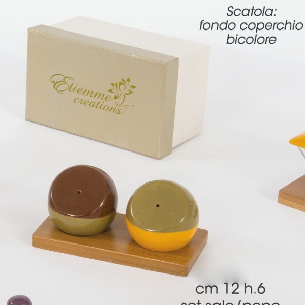 Sale e pepe in porcellana con base legno cm 12 H 6 con scatola