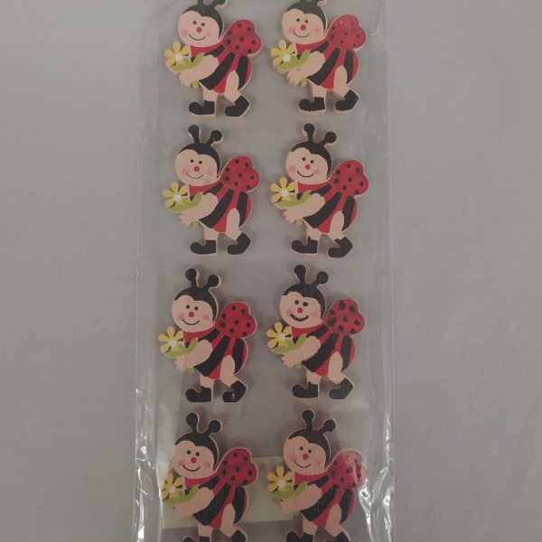 Coccinella in legno adesiva set 8 pz
