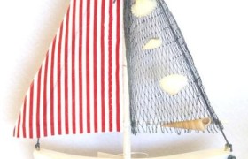 Barca in legno con vela in tessuto+rete h.28