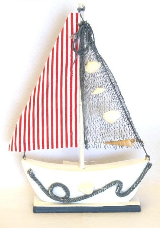 Barca in legno con vela in tessuto+rete h.28