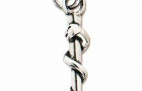 Ciondolo metallo e argento esculapio cm. 4. MADE IN ITALY