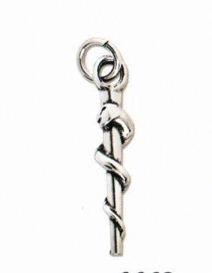 Ciondolo metallo e argento esculapio cm. 4. MADE IN ITALY