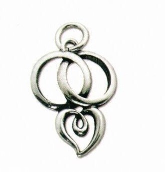 Ciondolo metallo e argento fedi intrecciate con cuore cm 3x2.MADE IN ITALY