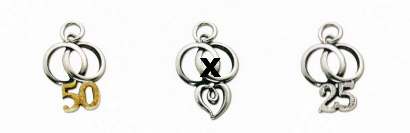 Ciondolo metallo e argento fedi intrecciate 25° e 50° glitter cm. 3x2.MADE IN ITALY