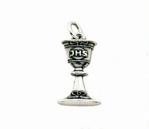 Ciondolo metallo e argento calice comunione cm 3x1,5.MADE IN ITALY