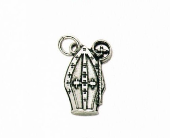 Ciondolo metallo e argento mitra cresima cm. 3x2.MADE IN ITALY