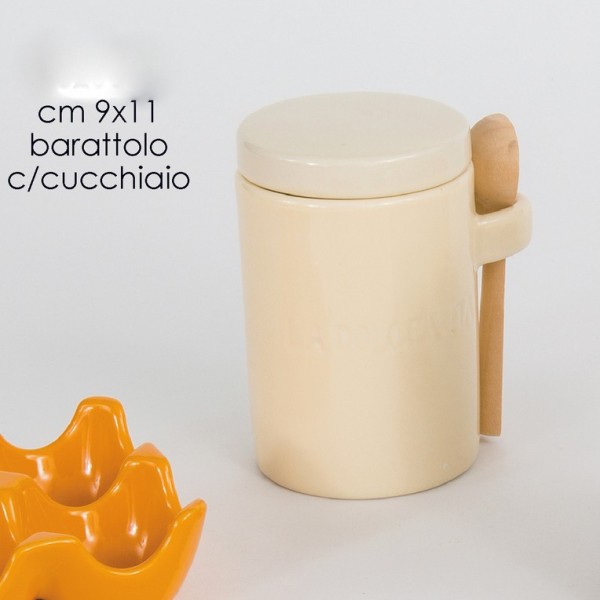 Barattolo in porcellana lucida con cucchiaio + scatola