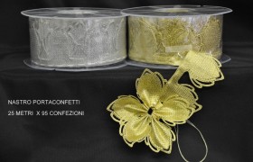 Nastro portaconfetti oro e argento 25 metri per 95 confezioni.