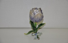 Tulipano metallo smaltato e strass con petalo apribile H 10
