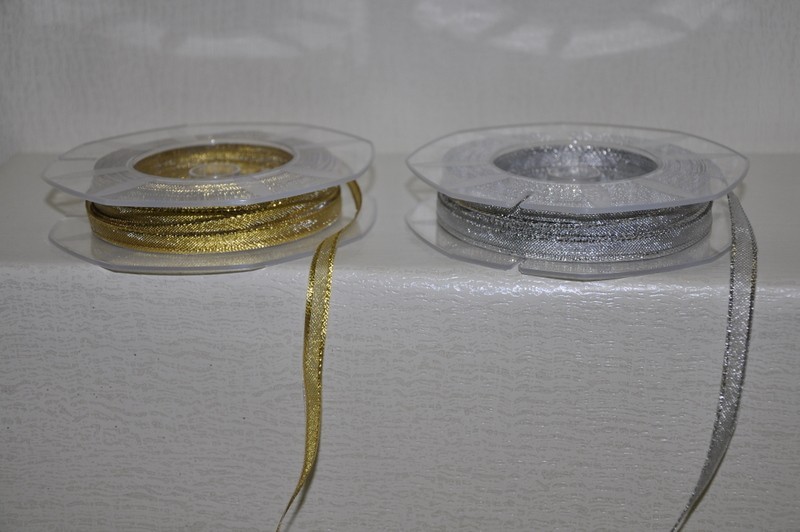 Nastro organza bordato lamè oro e argento  MM 6 MT 25