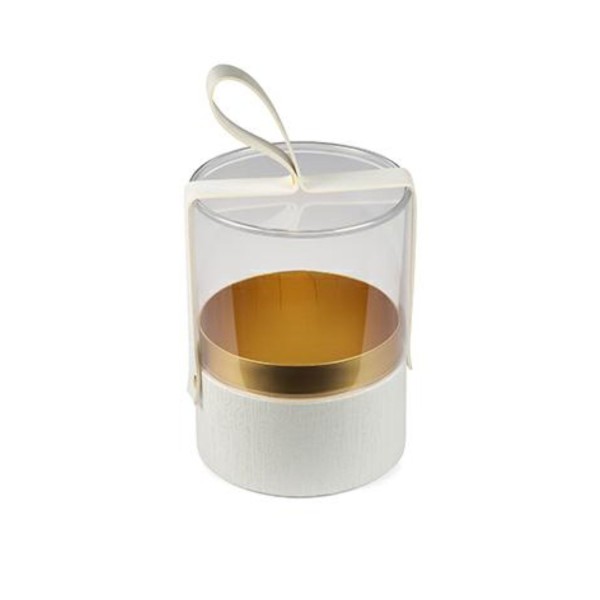 Scatola cilindro cartoncino e pvc con manico similpelle.DIAM.12XH16CM