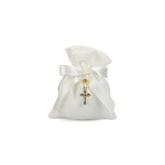 Sacchetto cotone avorio con ciondolo crocetta strass.MIS.9X11CM