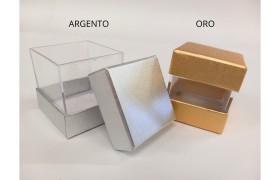 Scatola plexi e cartoncino seta lamè.MIS.5X5X5
