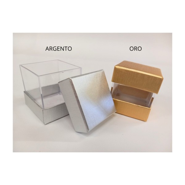 Scatola plexi e cartoncino seta lamè.MIS.5X5X5