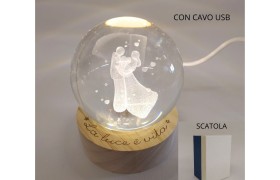 Sfera vetro COPPIA SPOSI luce led cavo USB e scatola.MIS.6X6H.8CM