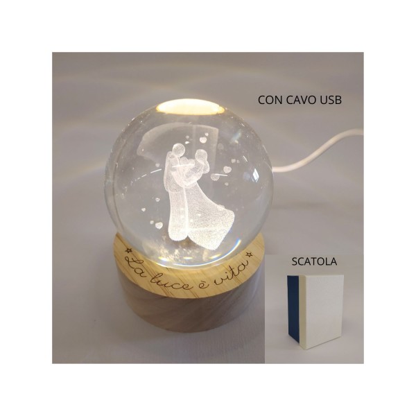 Sfera vetro COPPIA SPOSI luce led cavo USB e scatola.MIS.6X6H.8CM