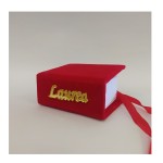 Scatolina velluto rosso con scritta plexi.MIS.6X7 H3CM