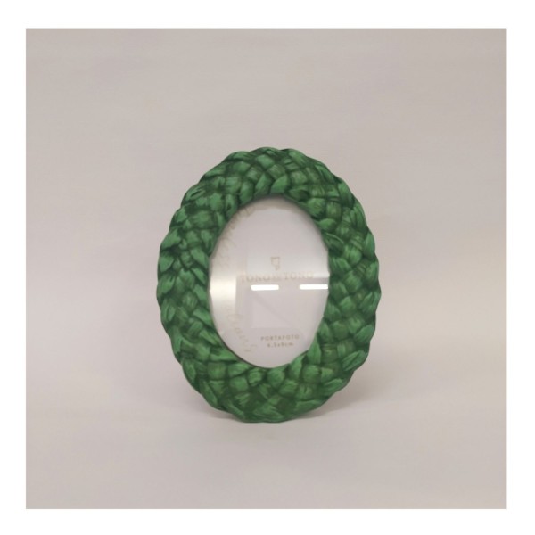 P/foto resina ovale verde texture rattan MIS.10.5X13 LUCE 6,5X9CM