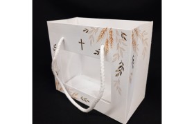 Shop bianca decoro croce e spighe con finestra. MIS 16X8 H14CM