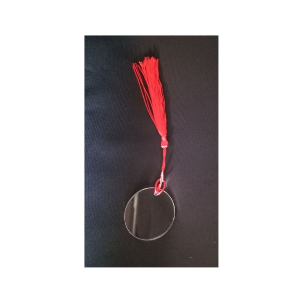 Tondo acrilico con nappa rossa.DIAM 4,5CM