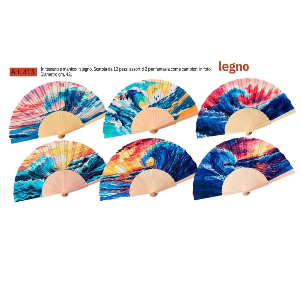 Ventagli tessuto e manico legno DIAM.42CM